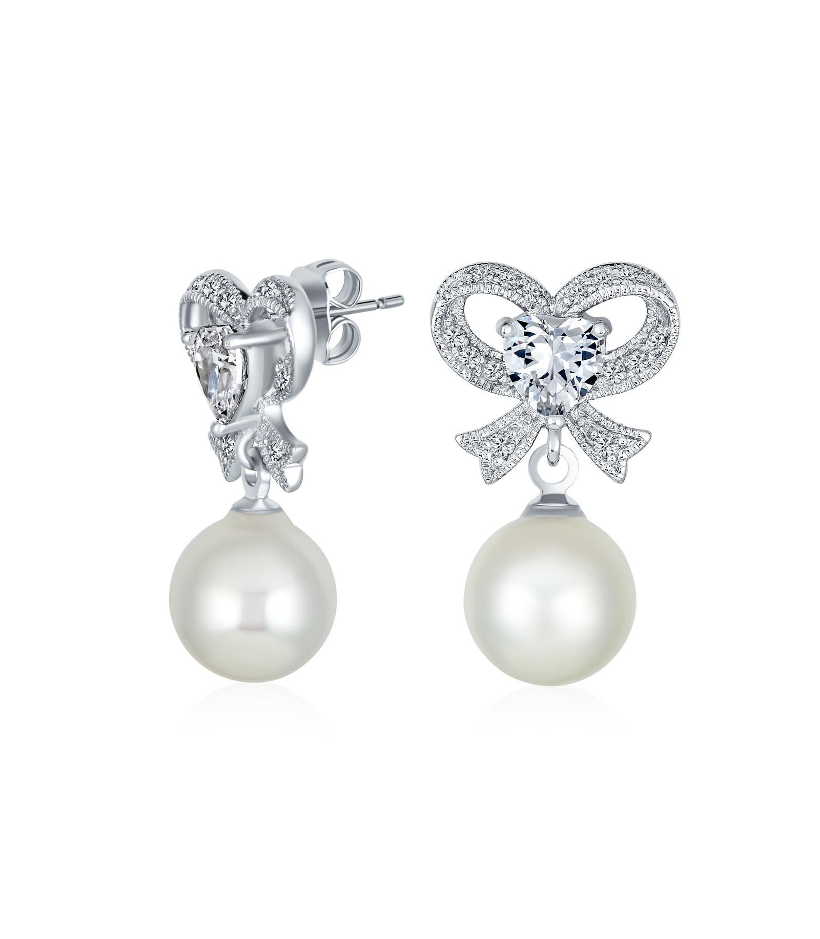 Bling Jewelry Викторианские серьги-люстры с CZ Pearl и бантом