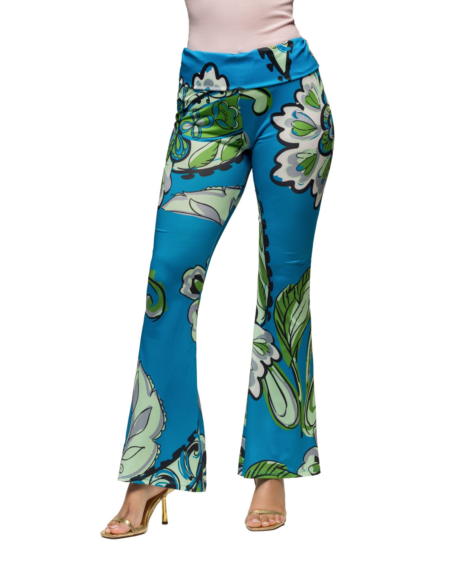Брюки 24seven Comfort Apparel Women's Teal Paisley Print Bell Bottom