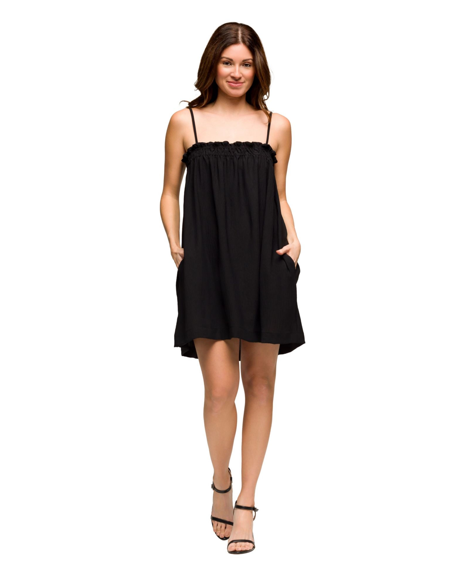 Женское мини-платье 24seven Comfort Apparel Square Neck со спагетти-бретелями и smocked карманом