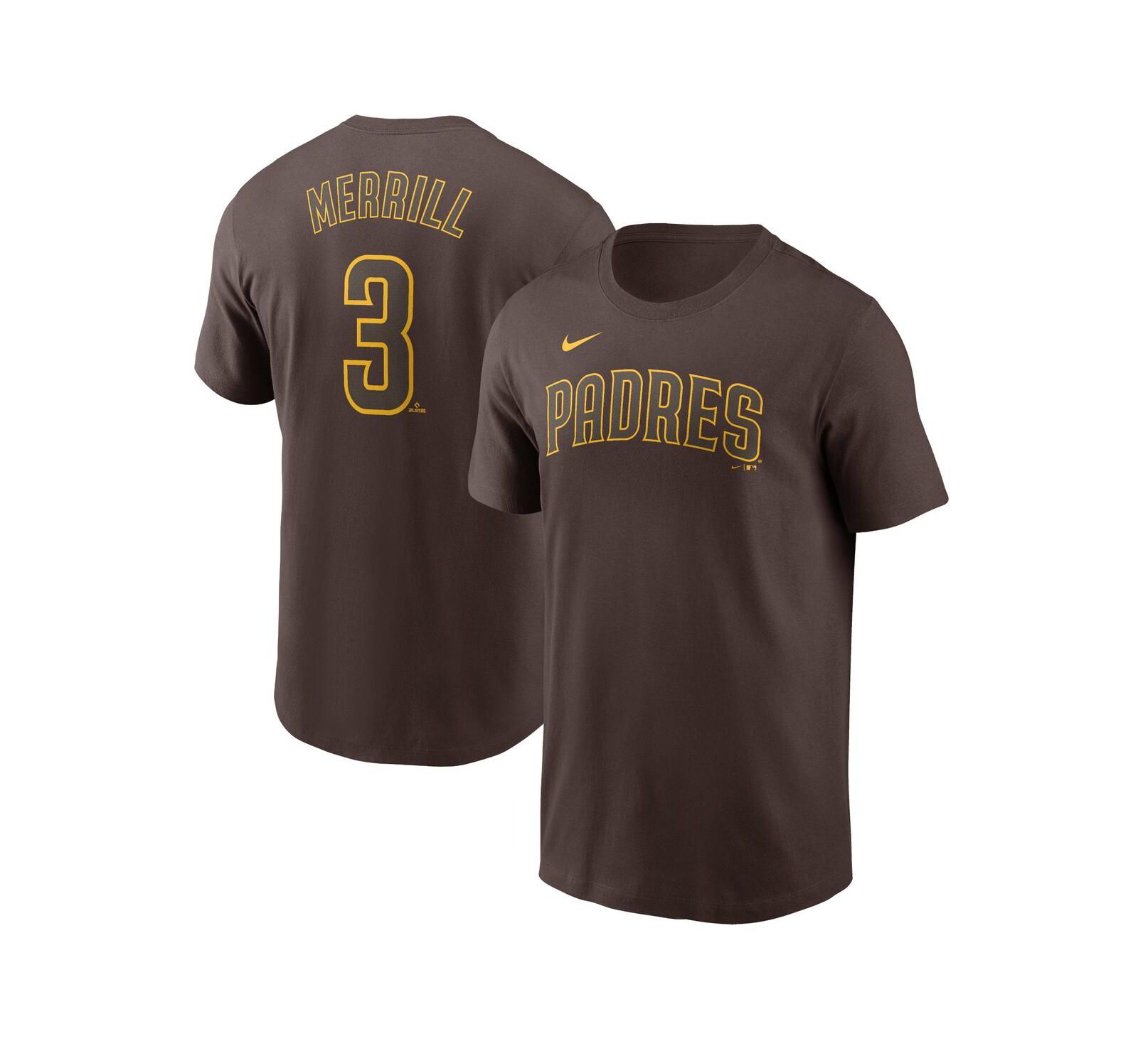 Nike Men's Jackson Merrill Brown San Diego Padres Fuse Name & Number T-Shirt