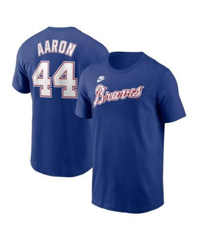 Мужская футболка Nike Hank Aaron Royal Atlanta Braves Cooperstown Collection Fuse с именем и номером