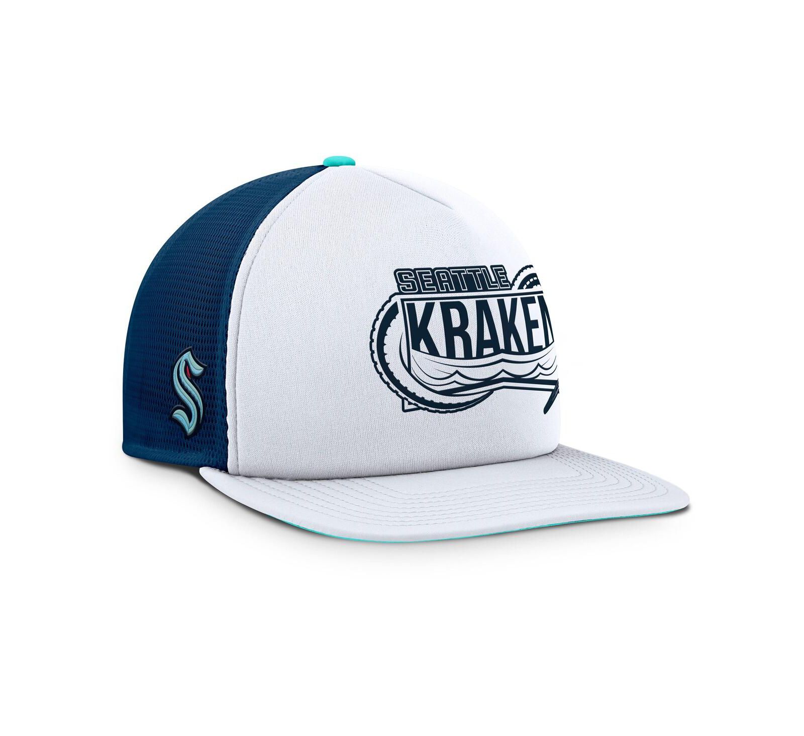 Fanatics Мужская кепка Fanatics White/Deep Sea Blue Seattle Kraken Authentic Pro Hometown Rink Foam Trucker Snapback