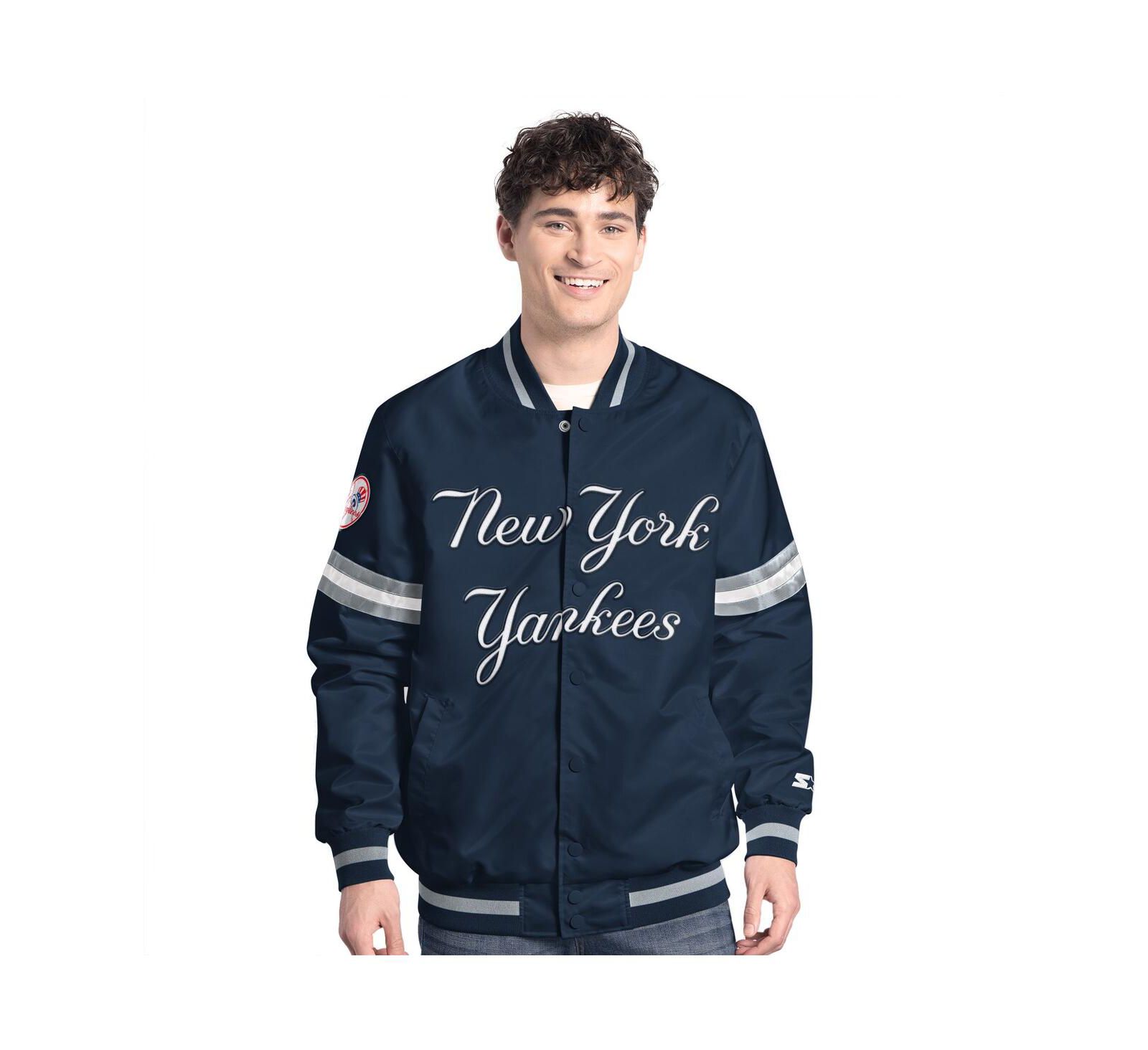 Мужская университетская куртка Starter Navy New York Yankees Scout Full-Snap Varsity