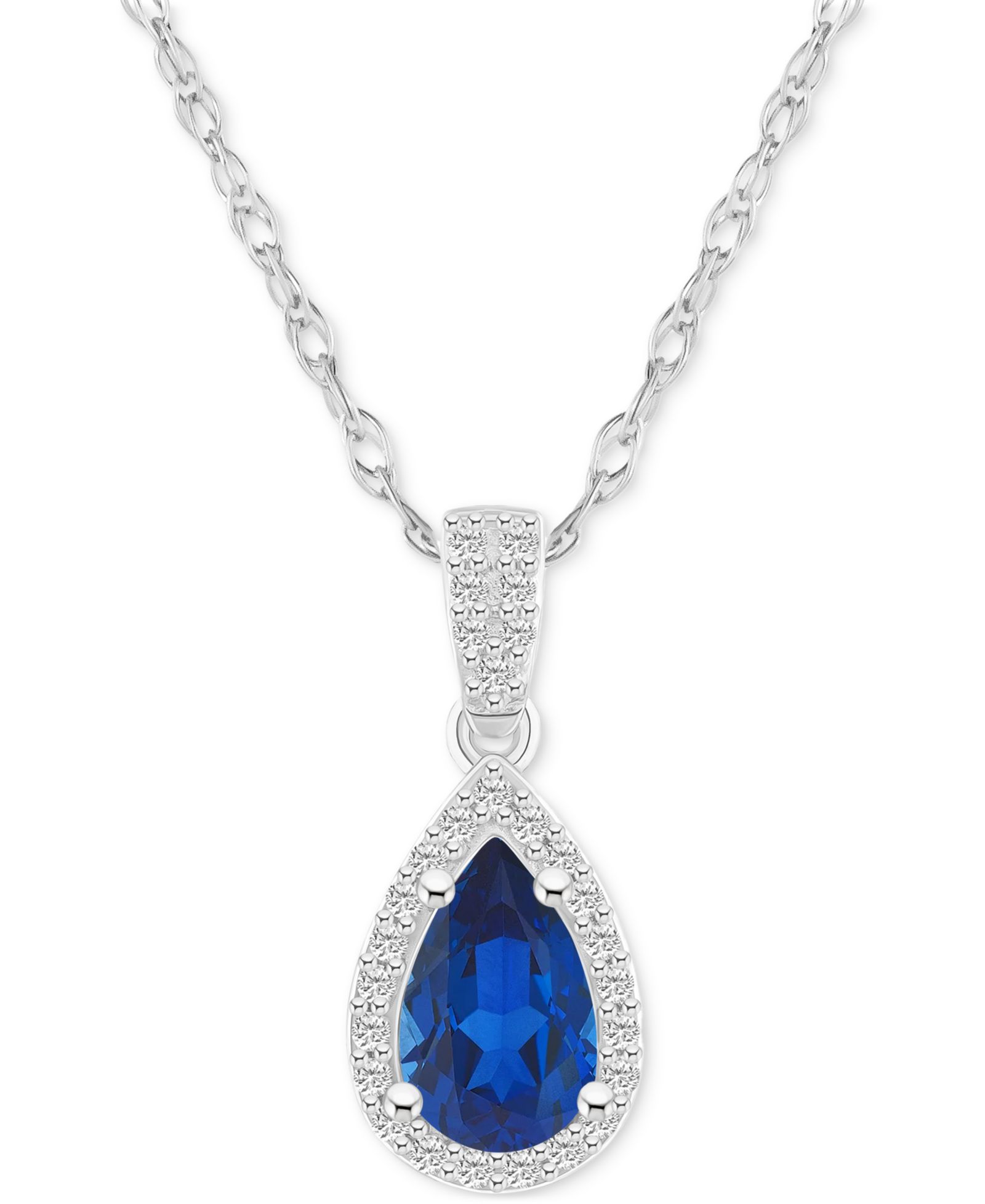 Подвеска с голубым сапфиром Lab Created (1 ct. t.w.) и белым сапфиром Lab Created (1/6 ct. t.w.) в форме груши, 10k White Gold