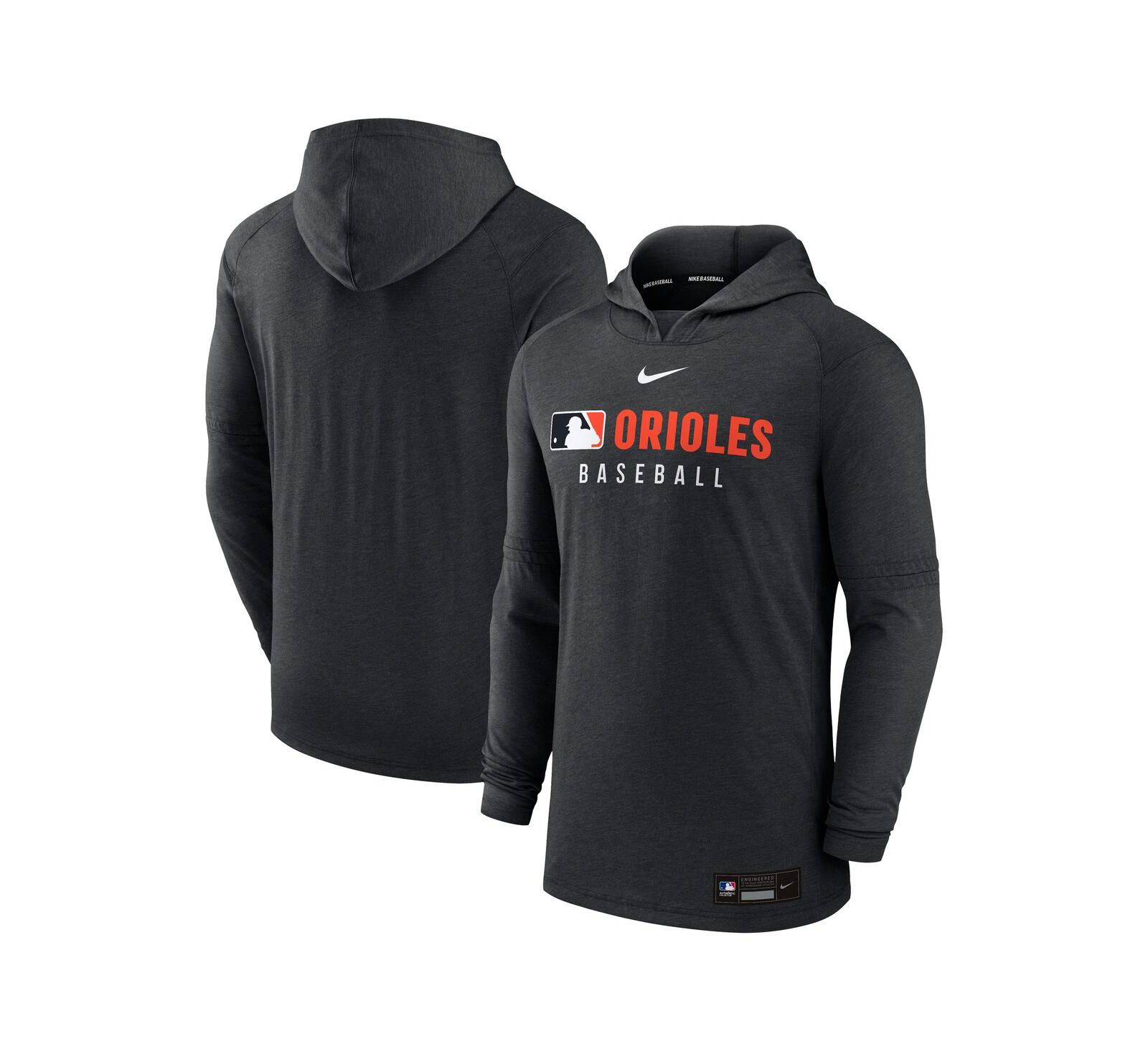 Nike Men's Heather Black Baltimore Orioles Authentic Collection Tri-Blend Performance Pullover Hoodie