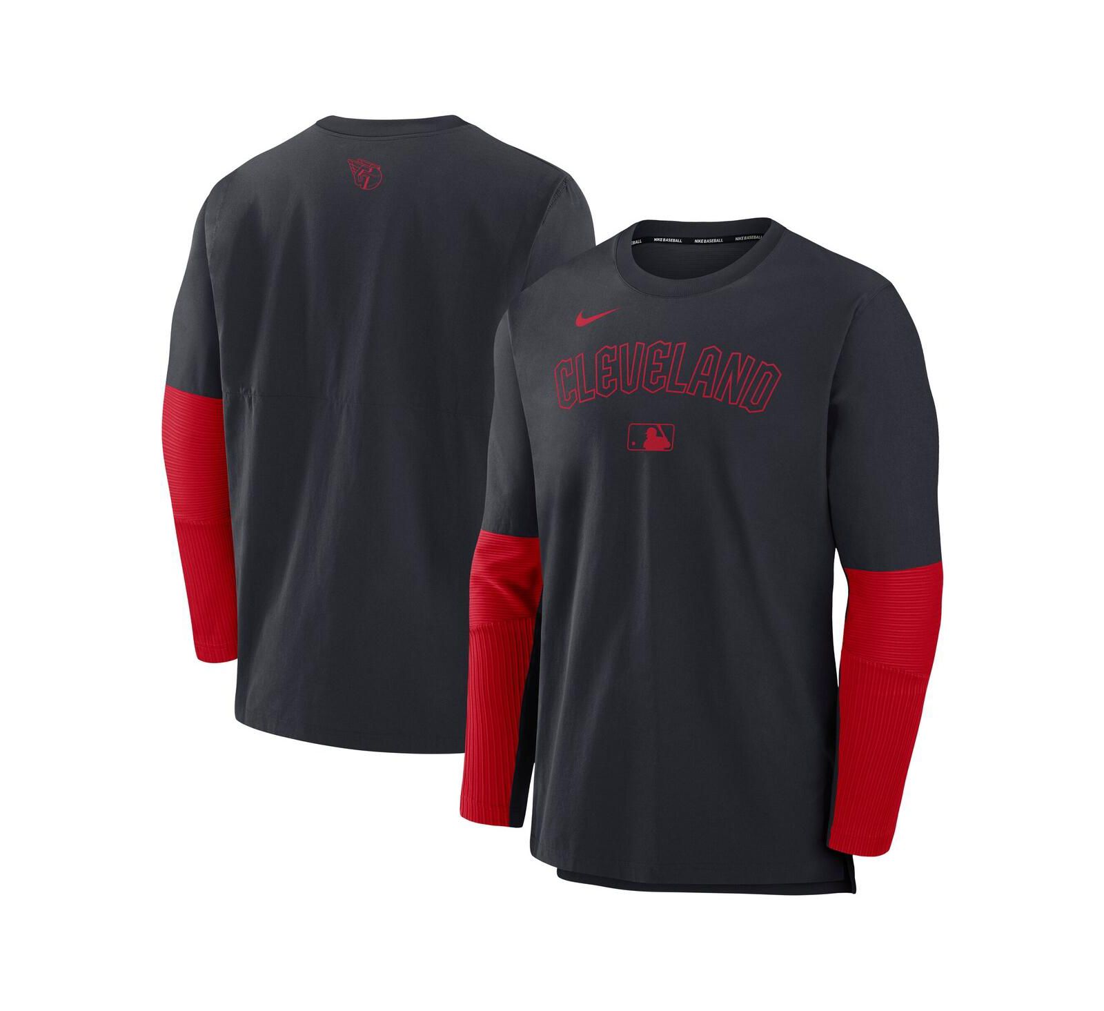 Nike Men's Navy/Red Cleveland Guardians Authentic Collection Lightweight Player Tri-Blend Performance Pullover Sweatshirt