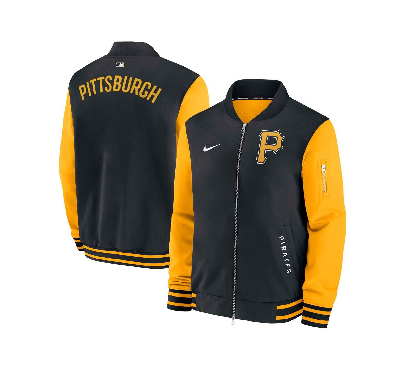 Nike Men's Black/Gold Pittsburgh Pirates Authentic Collection Dugout Full-Zip Bomber Jacket
