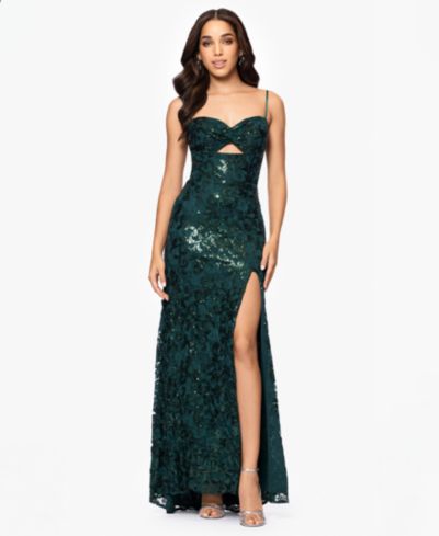 Вечернее платье Blondie Nites Juniors' Sequined Lace Cutout-Front Lace-Up-Back