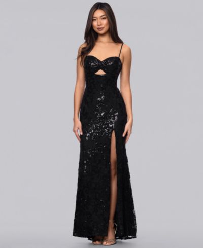 Вечернее платье Blondie Nites Juniors' Sequined Lace Cutout-Front Lace-Up-Back