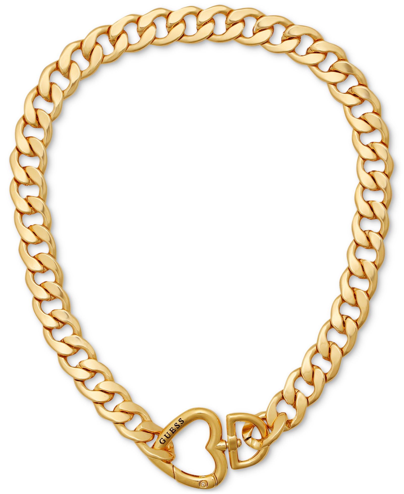 Цепочка GUESS с массивными звеньями и подвеской в форме сердца золотистого цвета, 18"
