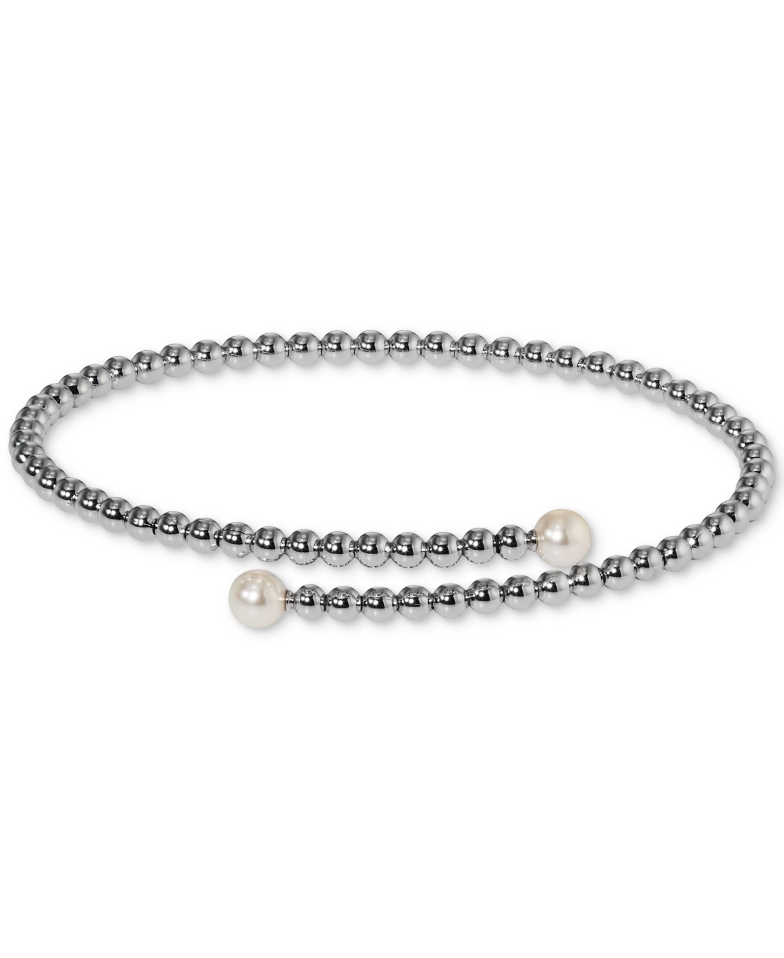 Eliot Danori Silver-Tone Imitation Pearl & Cubic Zirconia Maisie Bypass Bracelet, Exclusively at Macy's