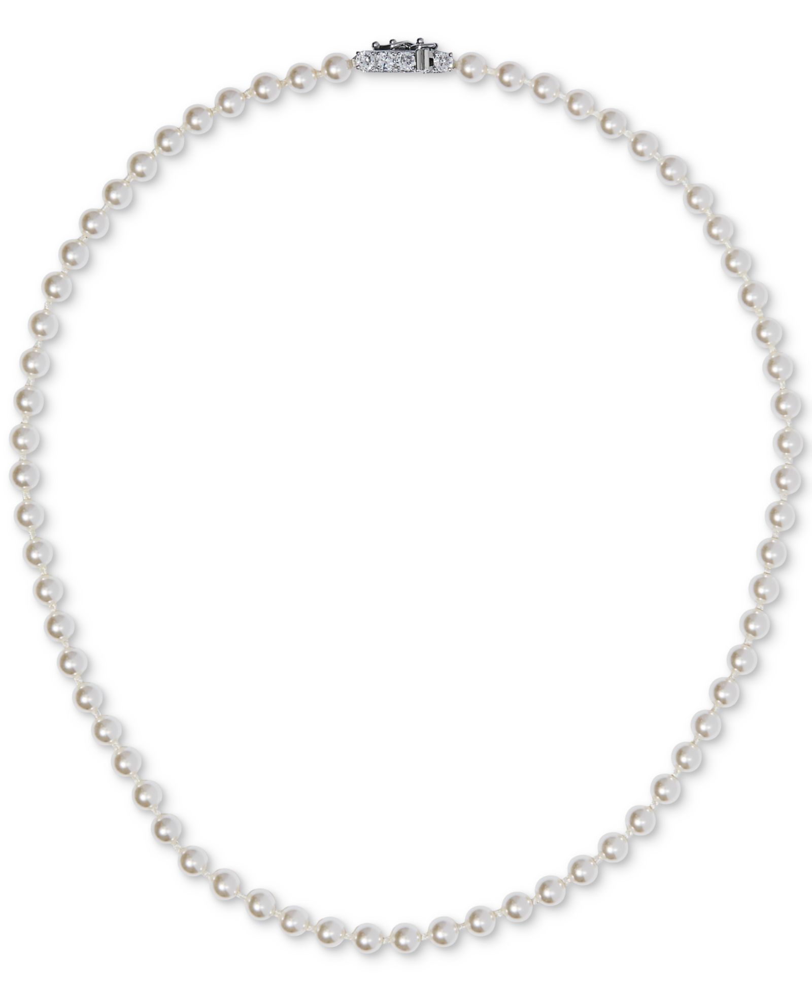 Eliot Danori Silver-Tone Imitation Pearl  & Cubic Zirconia Clasp 16" Strand Collar Necklace, Exclusively at Macy's