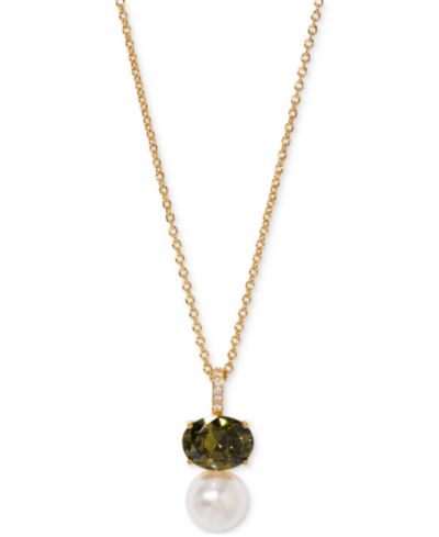 Eliot Danori Cubic Zirconia & Imitation Pearl Pendant Necklace, 16" + 2" extender, Exclusively at Macy's