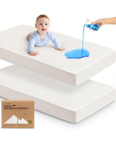 KeaBabies 2-Pack Protect+ Waterproof Crib Mattress Protector Covers, Mavy Quilted Cotton Baby Mattress Topper, Toddler Crib Sheets