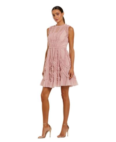 Mac Duggal Женский Mesh Micro Ruffle High Neck Mini Dress
