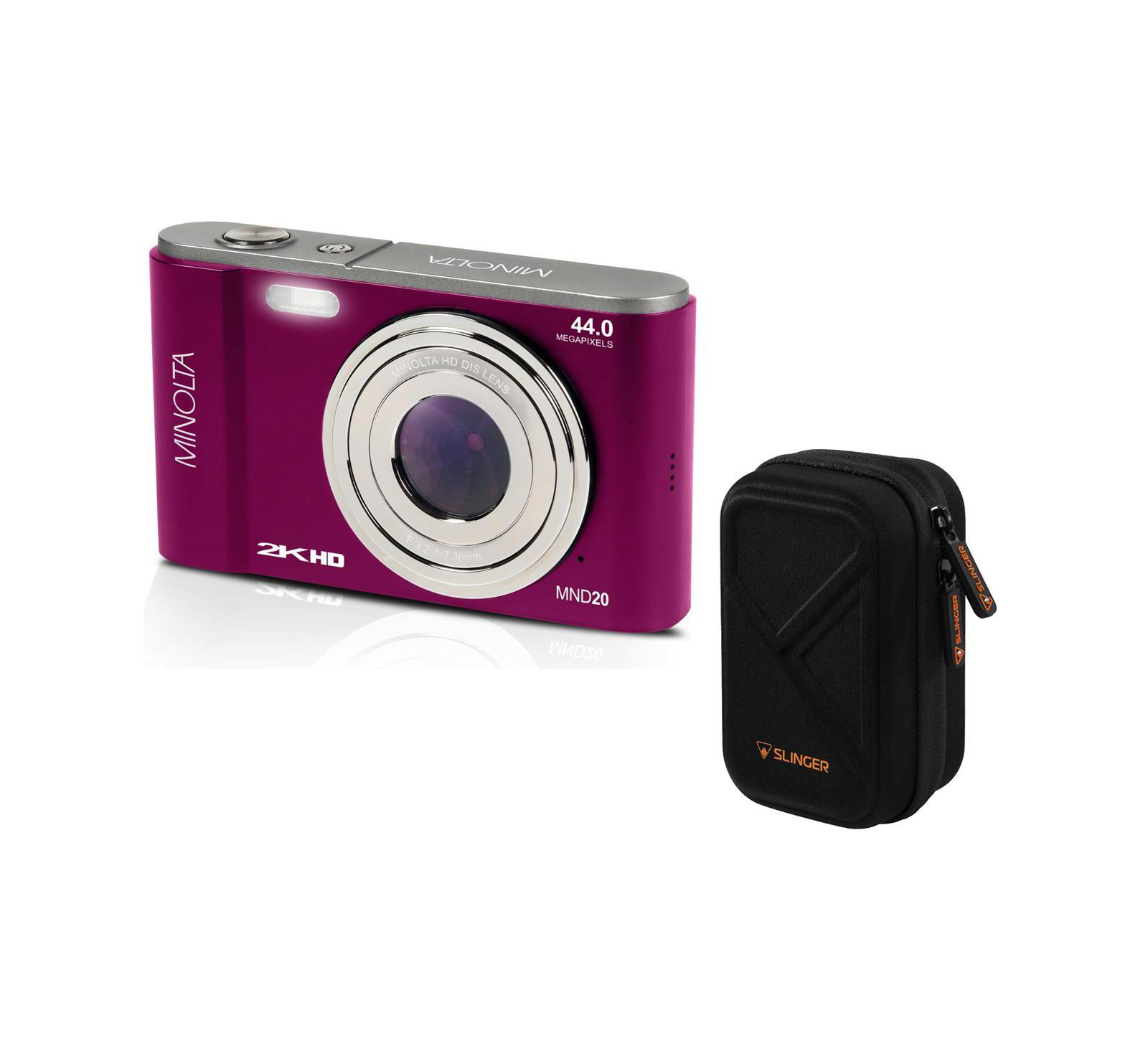 Minolta MND20 44MP 2.7K QHD 2.9" LCD Screen Digital Camera, Magenta, w/Case