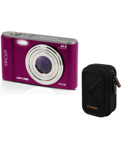 Minolta MND20 44MP 2.7K QHD 2.9" LCD Screen Digital Camera, Magenta, w/Case