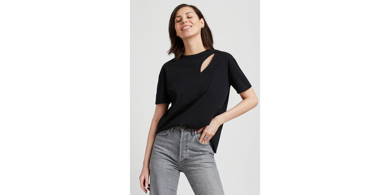 Marcella Women's Leonie Organic Cotton Jersey Boxy Half-Sleeve Cutout-Shoulder Top