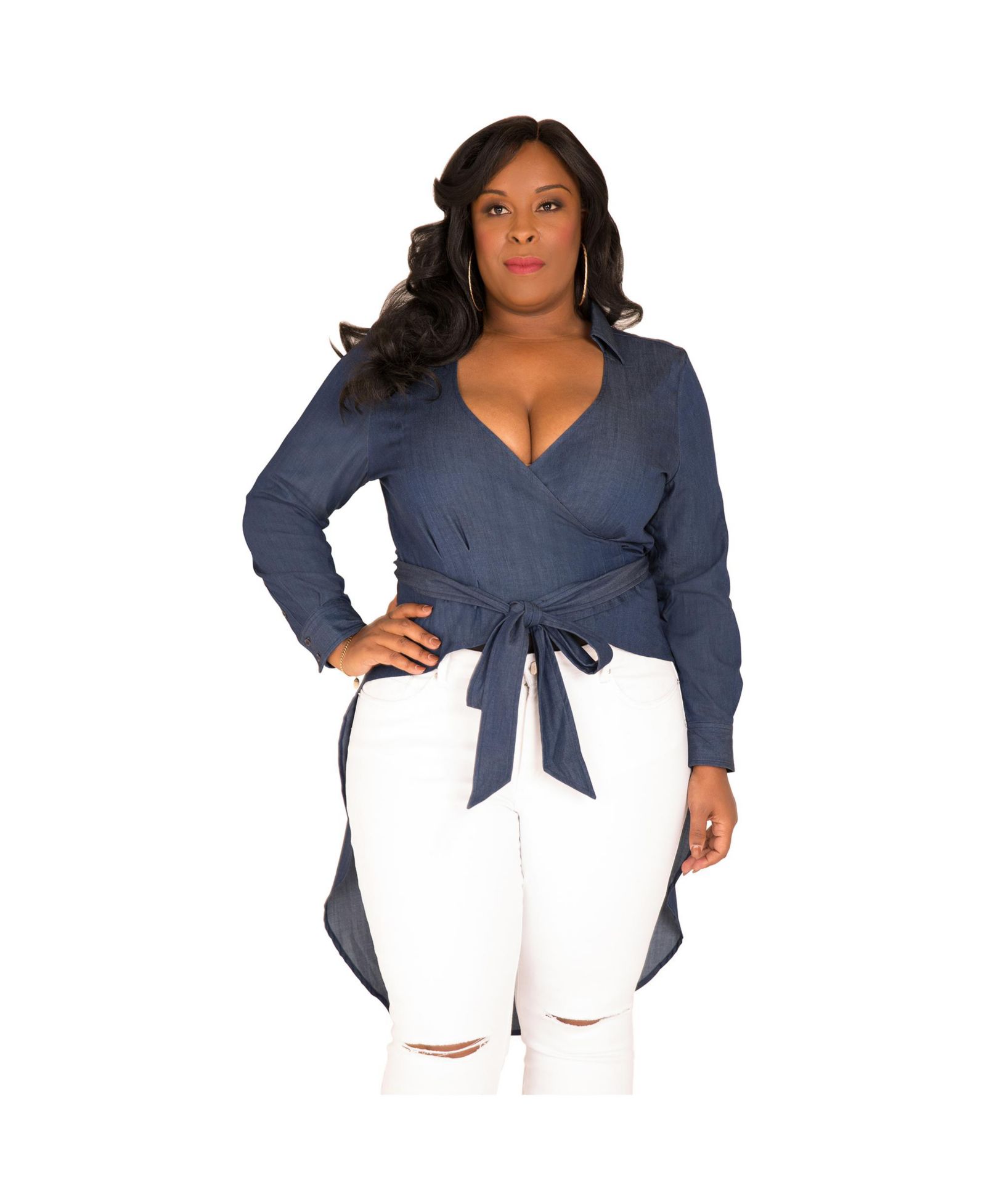 Рубашка Poetic Justice Plus Size Fishtail Tencel Denim High-Low Wrap