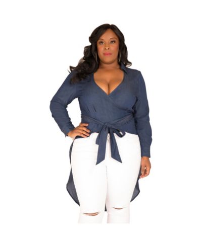 Рубашка Poetic Justice Plus Size Fishtail Tencel Denim High-Low Wrap