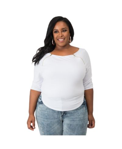 Poetic Justice Plus Size Zipper Shoulders Short Sleeve T-Shirt