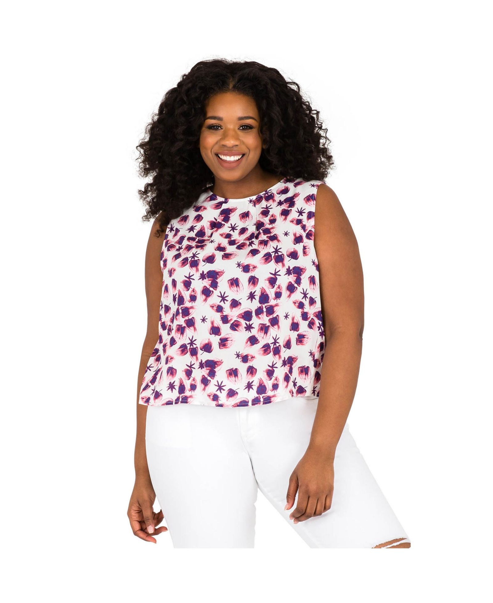 Poetic Justice Plus Size Leaf Print Button Back Sleeveless Tops