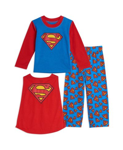 Justice League Toddler Boys Cosplay 3 Piece Pajama Shirt Pants and Cape Set