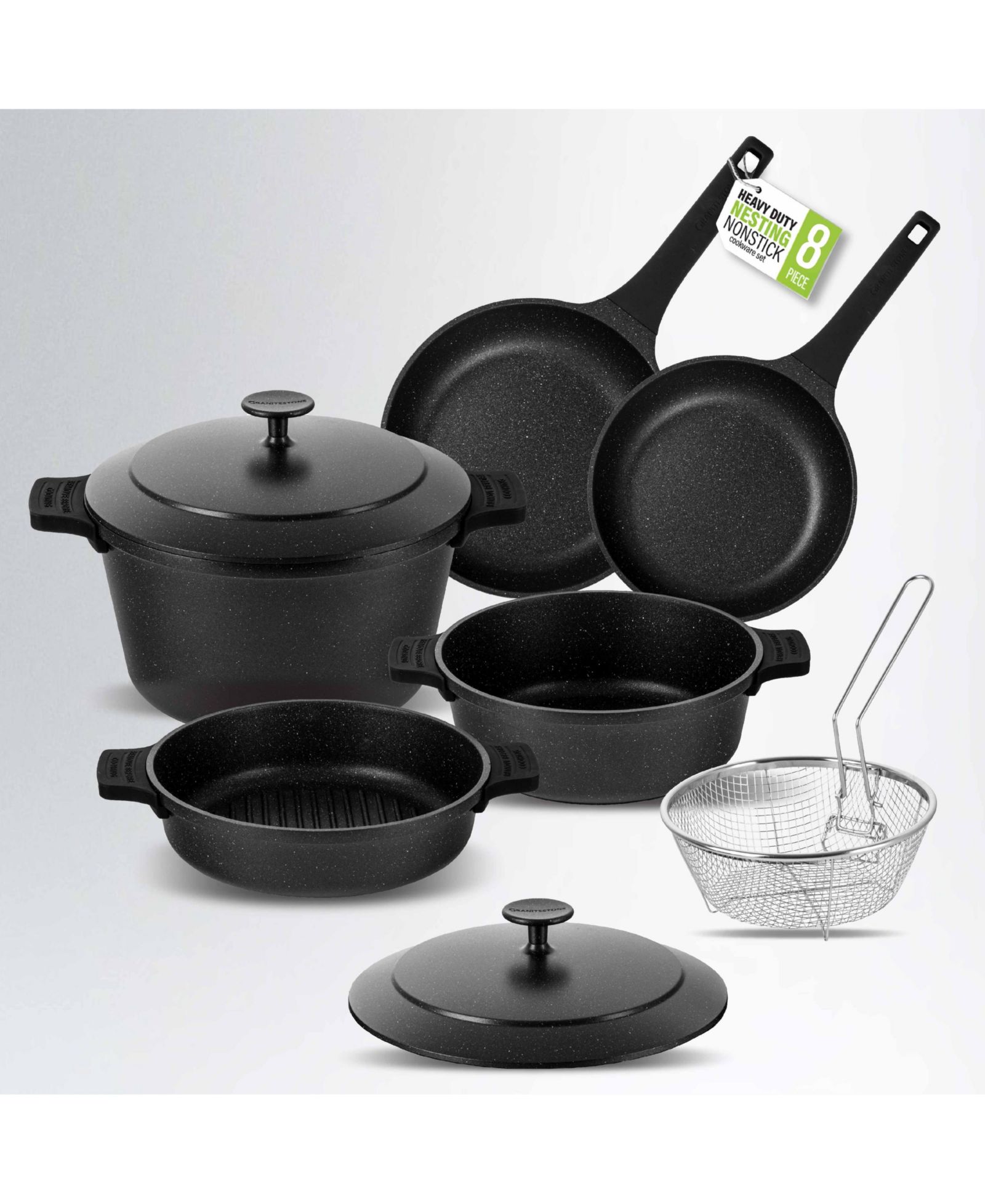 granitestone 8-Piece Nesting Cookware Set with Silicone Handle Covers