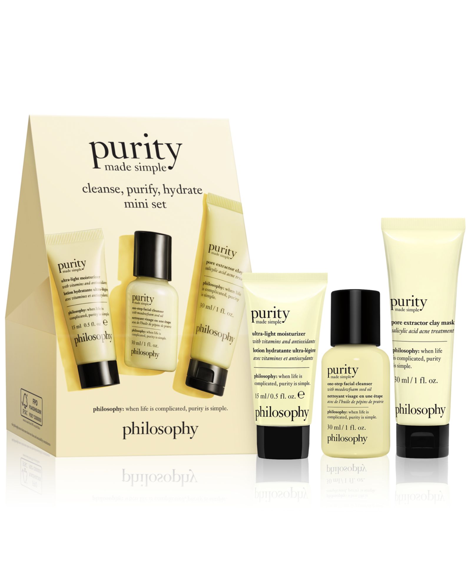Набор миниатюр philosophy Purity Made Simple: очищение, очищение, увлажнение, 3 шт.