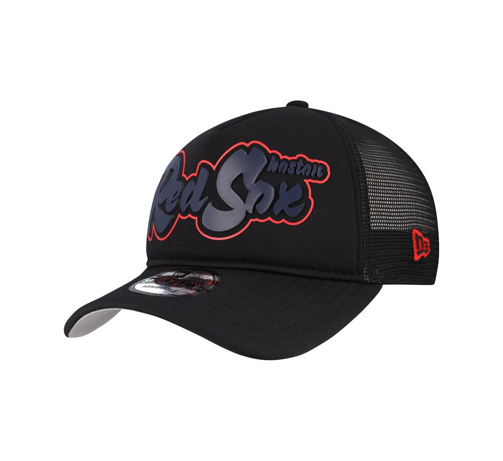 New Era Men's Black Boston Red Sox Retro Bold A-Frame Trucker 9FORTY Adjustable Hat