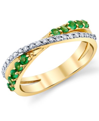 Кольцо Crossover с изумрудом (3/8 ct. t.w.) и бриллиантом (1/6 ct. t.w.) в 10k Gold
