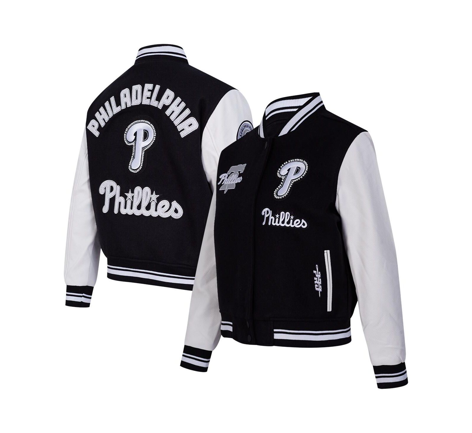 Pro Standard Women's Black Philadelphia Phillies Rib Wool Full-Zip Varsity Jacket