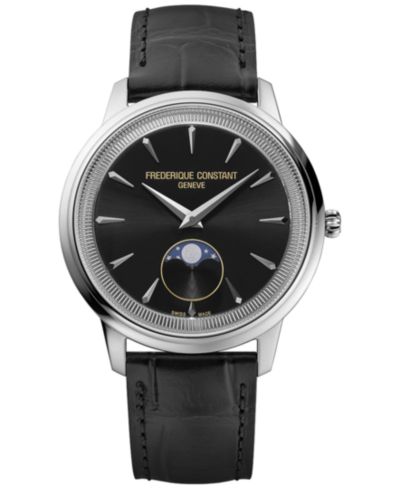 Мужские швейцарские часы Frederique Constant Moneta Moonphase с черным кожаным ремешком 37mm