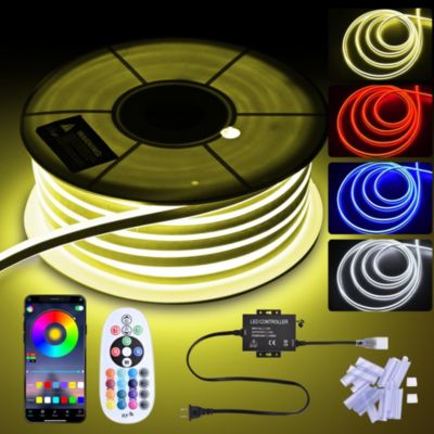 DELight 150FT Remote Control & APP AC 110V IP65 Waterproof Music Sync Dimmable Cuttable DIY DEL-D150R RGB Neon Rope Lights