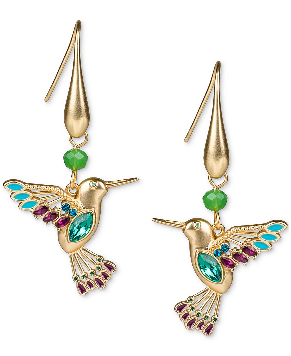 Серьги-подвески Patricia Nash Gold-Tone Stone & Bead Hummingbird Drop