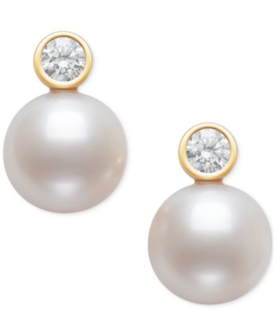 Серьги-гвоздики Belle De Mer Cultured Freshwater Pearl и Diamond в 14k Gold