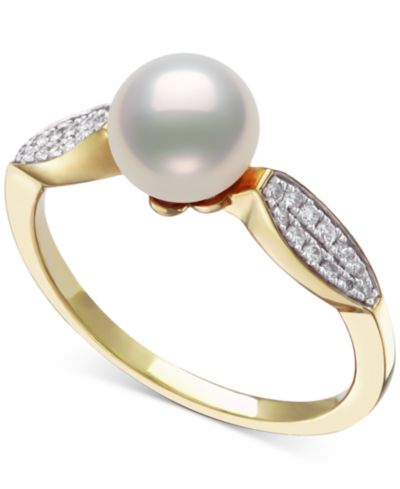 Кольцо Belle de Mer Leaf Accent с жемчугом и бриллиантами 10k Gold