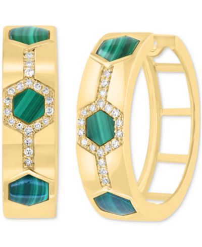 Серьги-кольца EFFY® Malachite & Diamond в позолоченном стерлинговом серебре 0.86"