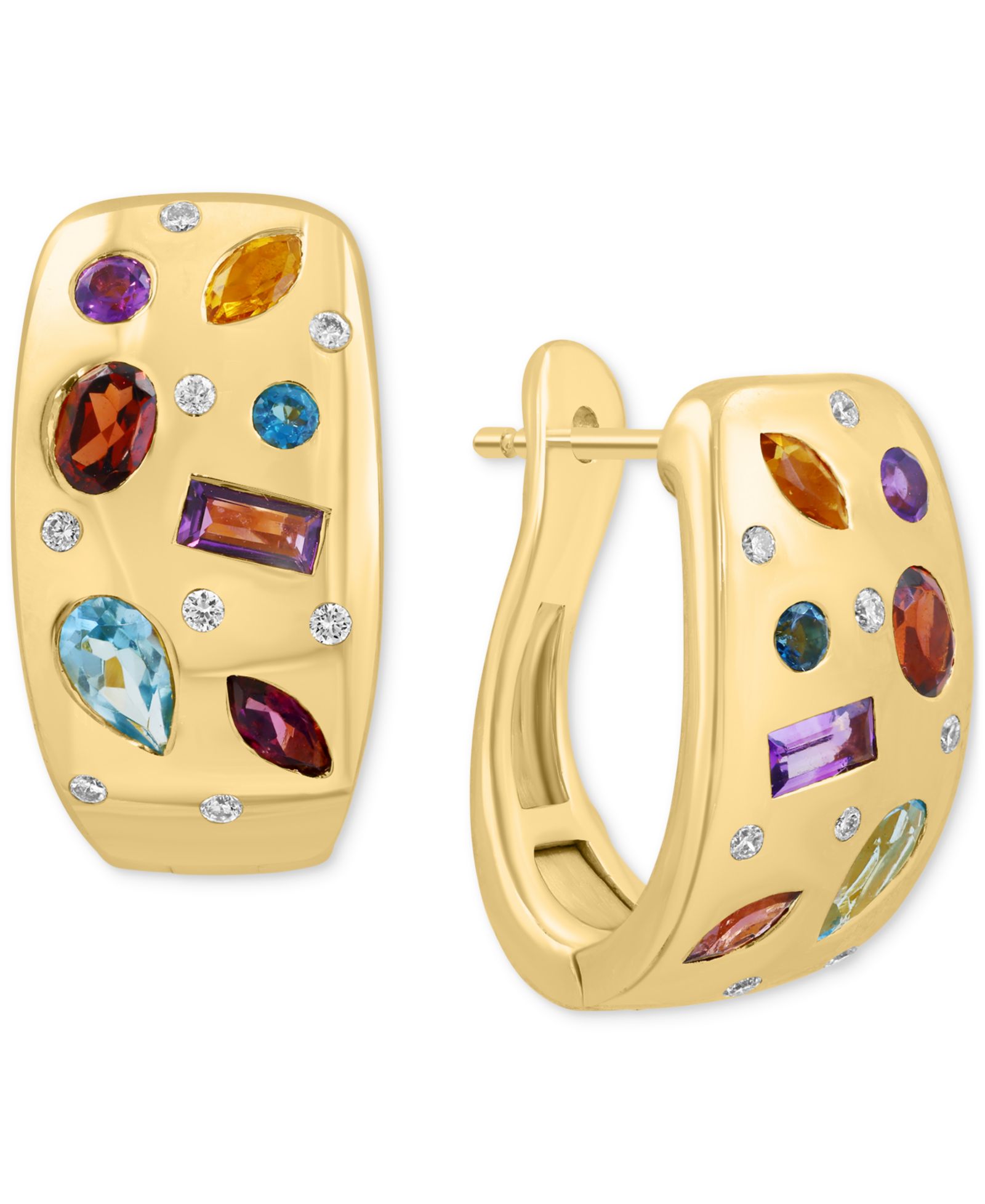 EFFY Collection Серьги-кольца Scatter Hoop с многоцветными драгоценными камнями и бриллиантами, позолоченное стерлинговое серебро 14k Gold-Plated