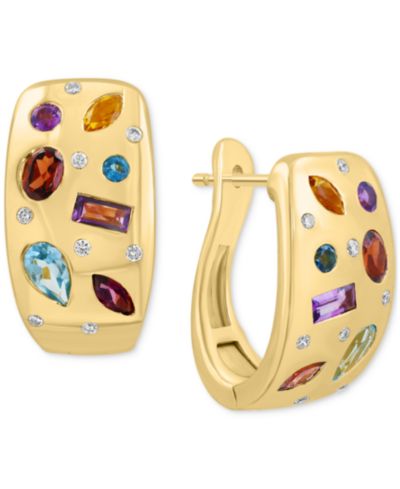 EFFY Collection Серьги-кольца Scatter Hoop с многоцветными драгоценными камнями и бриллиантами, позолоченное стерлинговое серебро 14k Gold-Plated