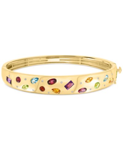 EFFY® Multi Gemstone (3-1/4 ct. t.w.) & Diamond (1/10 ct. t.w.) Scattered Bangle Bracelet in 14k Gold-Plated Sterling Silver