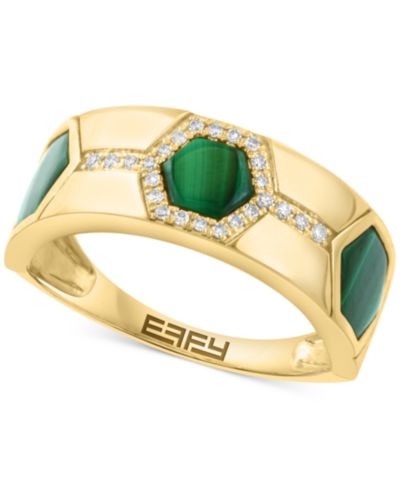 Кольцо EFFY® Malachite & Diamond (1/10 ct. t.w.) Hexagon Band in Gold Plated Silver