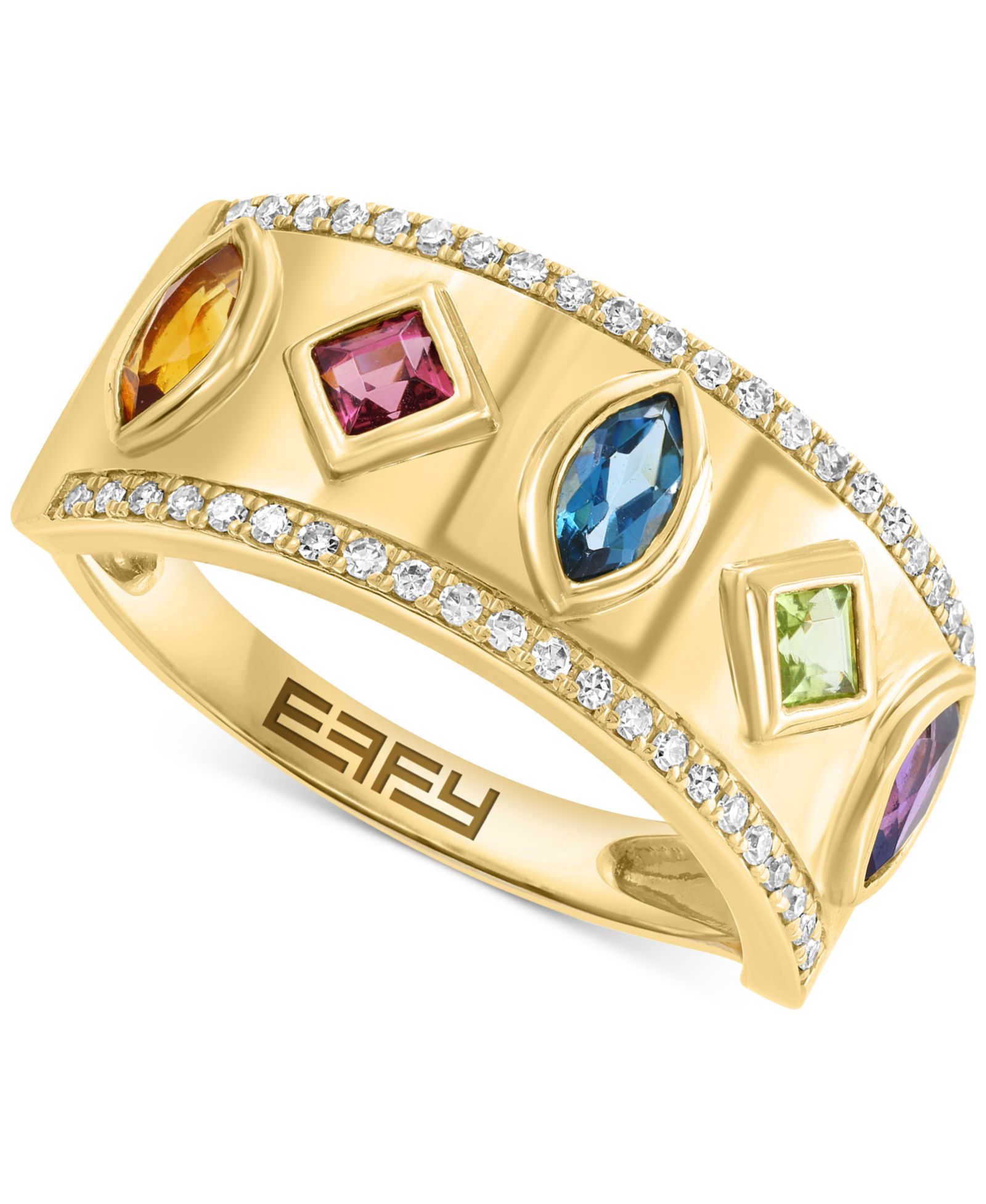 EFFY Collection Кольцо с многоцветными драгоценными камнями и бриллиантами в 14k позолоченном серебре