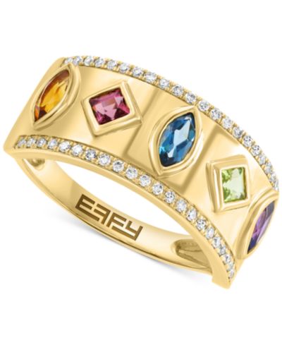 EFFY Collection Кольцо с многоцветными драгоценными камнями и бриллиантами в 14k позолоченном серебре