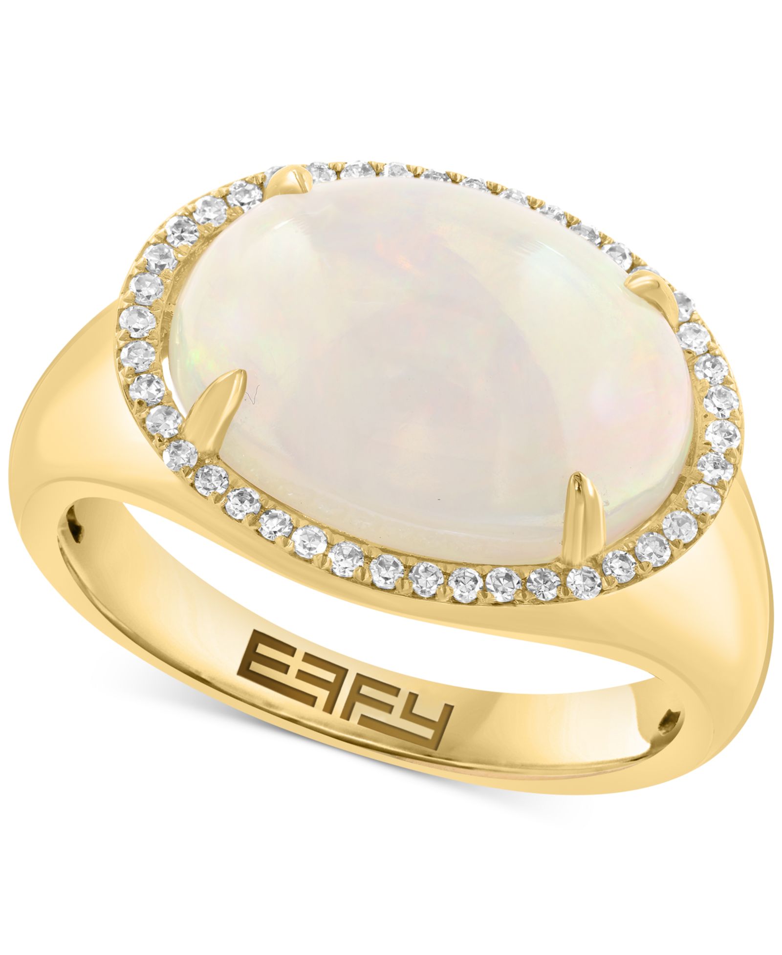 Кольцо EFFY® Ethiopian Opal (4-1/3 ct. t.w.) & Diamond (1/6 ct. t.w.) Halo из стерлингового серебра с позолотой 14k
