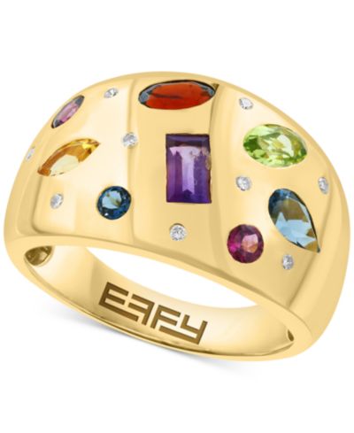 EFFY® Multi-Gemstone (1-1/2 ct. t.w.) & Diamond (1/20 ct. t.w.) Mixed-Cut Scatter Ring in 14k Gold-Plated Sterling Silver