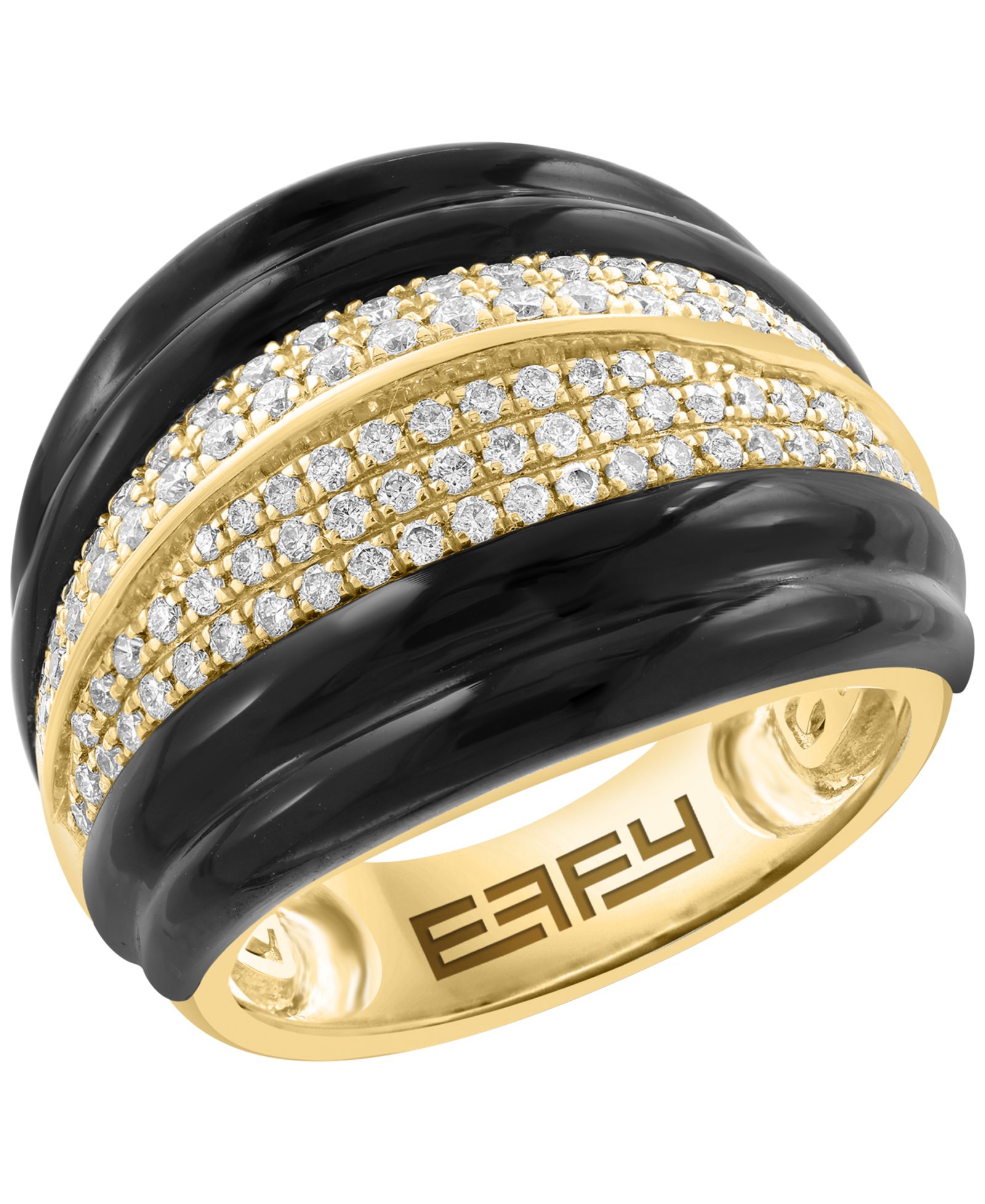 Кольцо EFFY® Onyx & Diamond (5/8 ct. t.w.) Statement в серебре с напылением 14k Gold-Plated