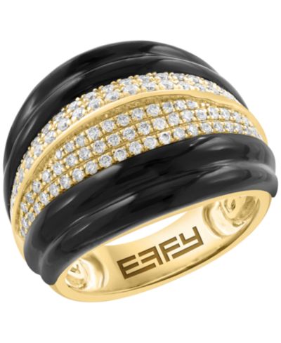 Кольцо EFFY® Onyx & Diamond (5/8 ct. t.w.) Statement в серебре с напылением 14k Gold-Plated