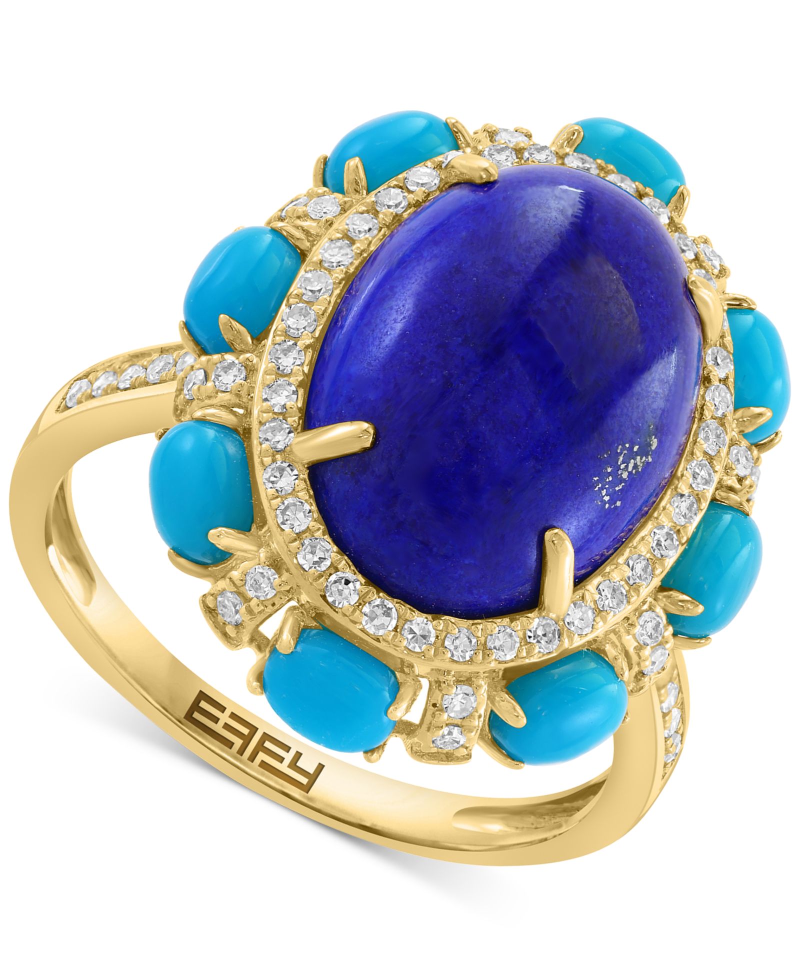 EFFY® Lapis Lazuli, Sleeping Beauty Turquoise & Diamond (7/8 ct. t.w.) Halo Rin in 14k Gold