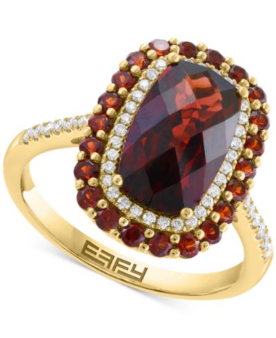 EFFY® Garnet (4-1/3 ct. t.w.) & Diamond (1/5 ct. t.w.) Halo Ring in 14k Gold
